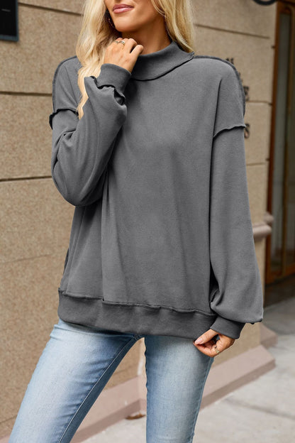 Women’s Mock Neck Exposed Seam Sweatshirt Pullover