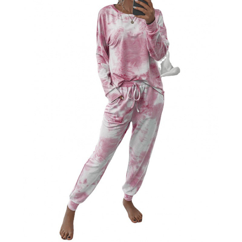 Tie Dye Lounge Set Women Long Sleeve Joggers Two Piece