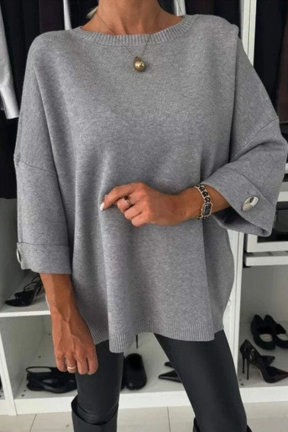 Women's Oversized Crewneck Pullover Button Sleeve