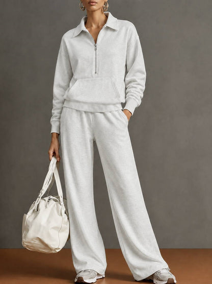 Women's Half Zip Sweatshirt Wide Leg Pants Lounge Set