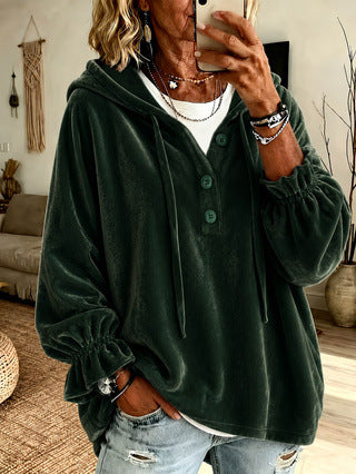 Women's Oversized Button Up Hoodie Loose Pullover Top