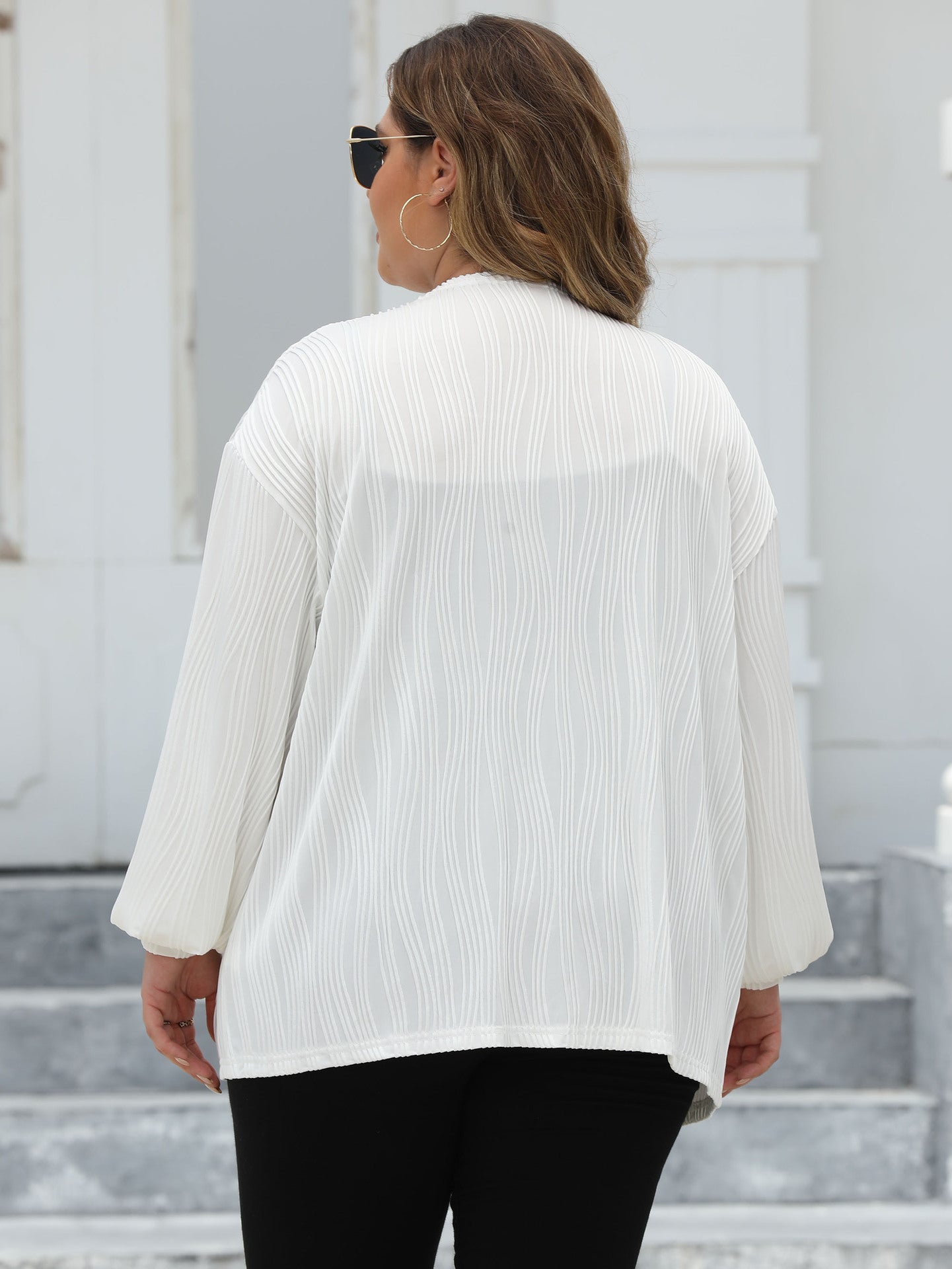 Women's Wavy Striped Casual Loose and Comfortable Lantern Sleeve Air-conditioned Shirt