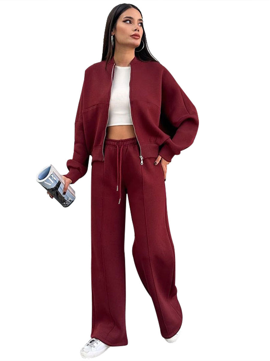 Women's Oversized Zip Up Hoodie Wide Leg Pants Set