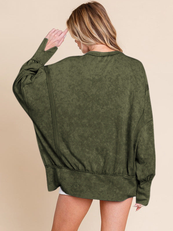 Acid Wash Oversized Sweatshirt Side Slit Drop Shoulder