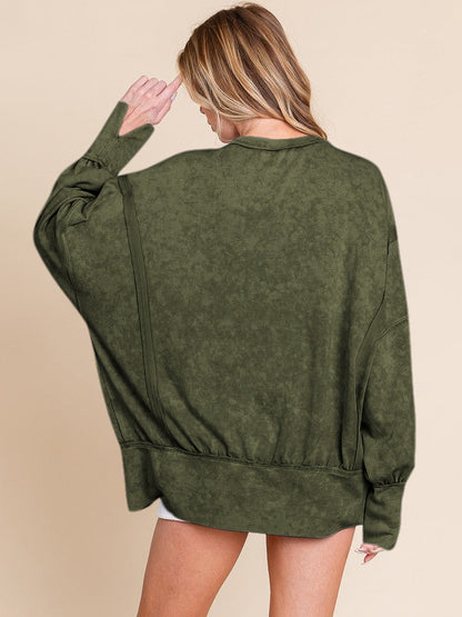 Acid Wash Oversized Sweatshirt Side Slit Drop Shoulder