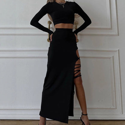 Two Piece Crop Top and Strappy Cut Out Maxi Skirt Set