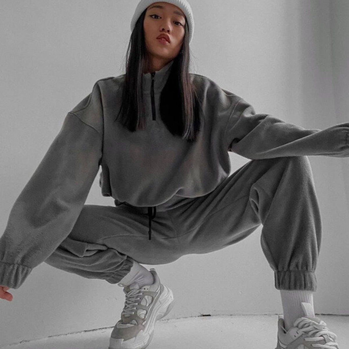 Women's Oversized Quarter Zip Fleece Sweatsuit Set