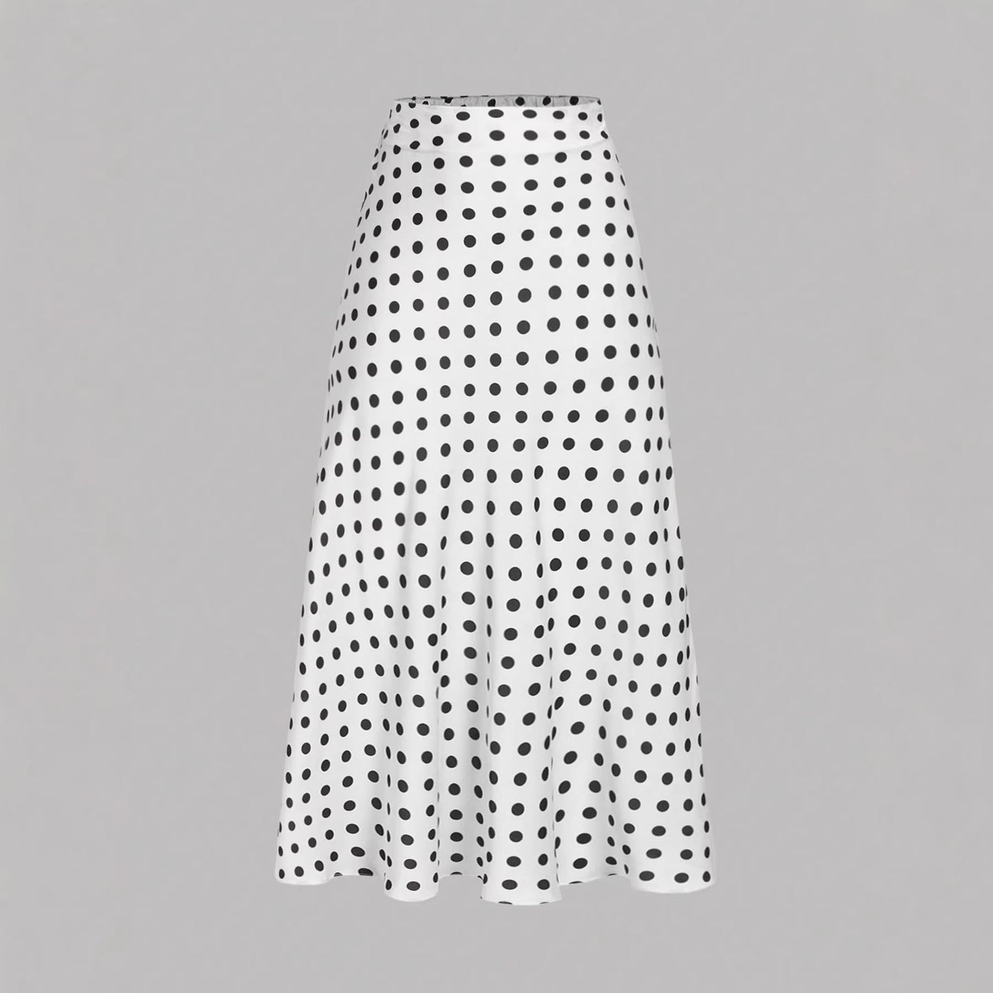 Polka Dot Satin A-Line Skirt Trendy Zip Midi Dress