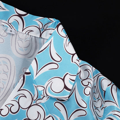 Women Satin Printed Shirt Wide Leg Pants Two Piece Set
