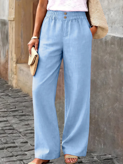 Women's Casual Straight Leg Pants Elastic Waist Pockets