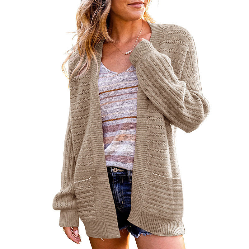 Women's Open Front Balloon Sleeve Cardigan with Pockets