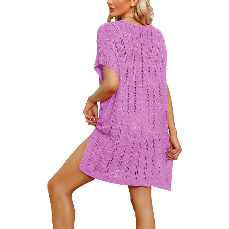 Crochet Swim Cover Up V Neck Beach Coverup Dress