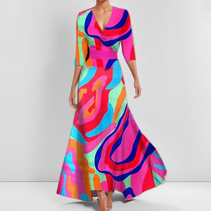 Floral V-Neck Maxi Dress Smocked Waist Half Sleeve