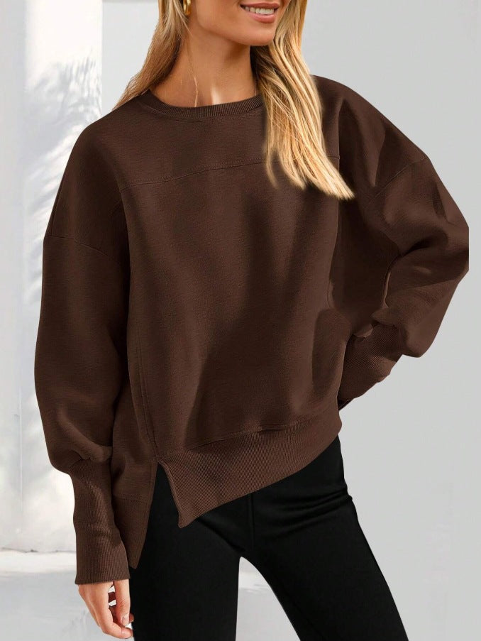 Colorblock Side Slit Sweatshirt Women Casual Pullover Top