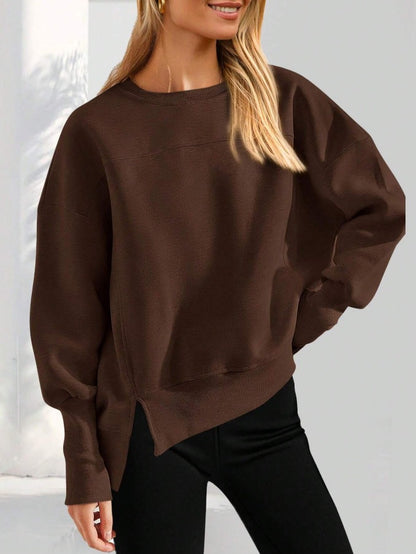 Colorblock Side Slit Sweatshirt Women Casual Pullover Top