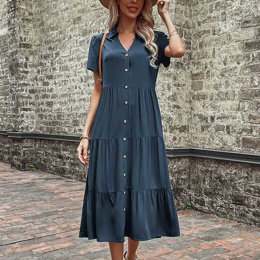 Button Front Tiered Midi Shirt Dress Casual Summer Dress