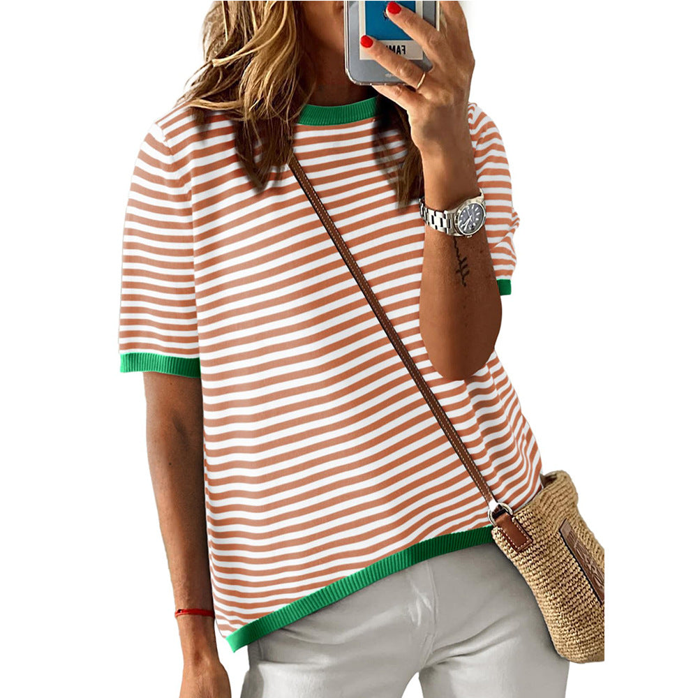 Striped Colorblock Crew Neck Knit Sweater