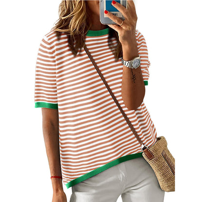 Striped Colorblock Crew Neck Knit Sweater
