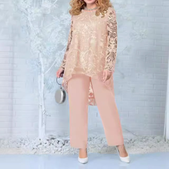 Plus Size Lace Two Piece Pants Set Cocktail Evening