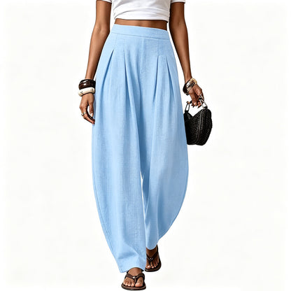 Women High Waisted Boho Linen Wide Leg Palazzo Pants