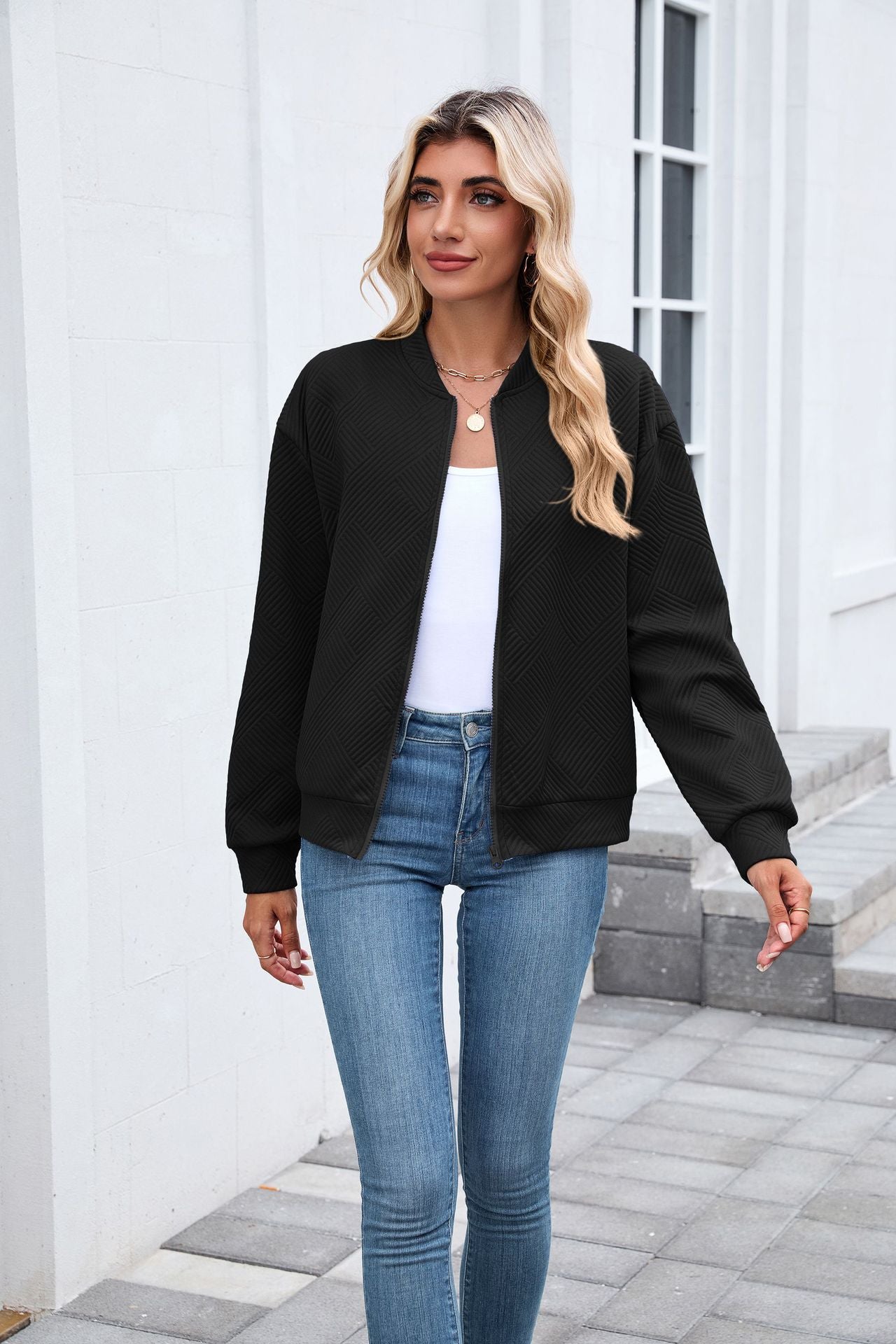 Women's Casual Zip Up Sweatshirt Jacket Long Sleeve Quilted
