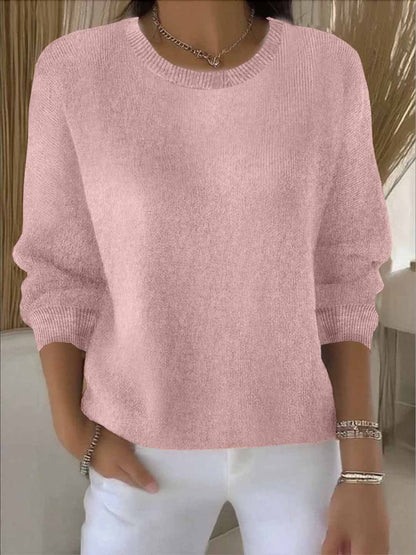 Solid Crew Neck Knit Sweater Long Sleeve Pullover Top