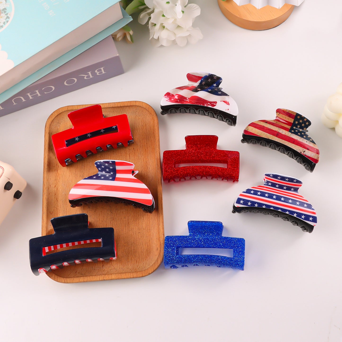 4th of July Stripe Hair Claw Clip Patriotic USA