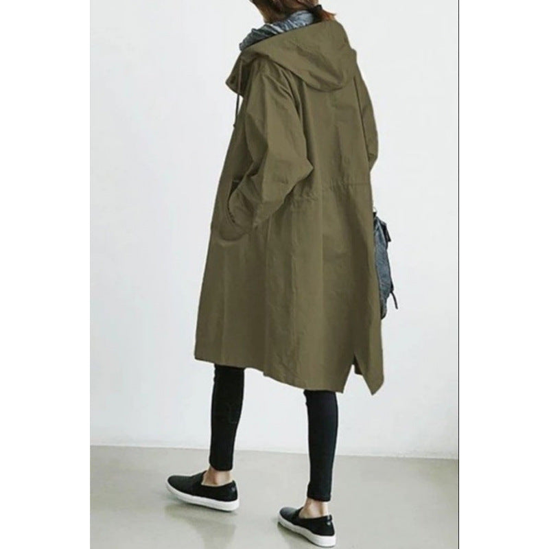 Women's Hooded Cotton Trench Coat Plus Size S-5XL