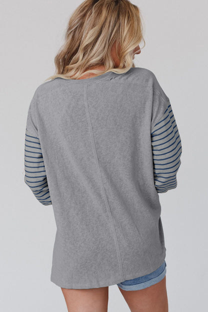 Striped Colorblock Long Sleeve Casual Top for Women