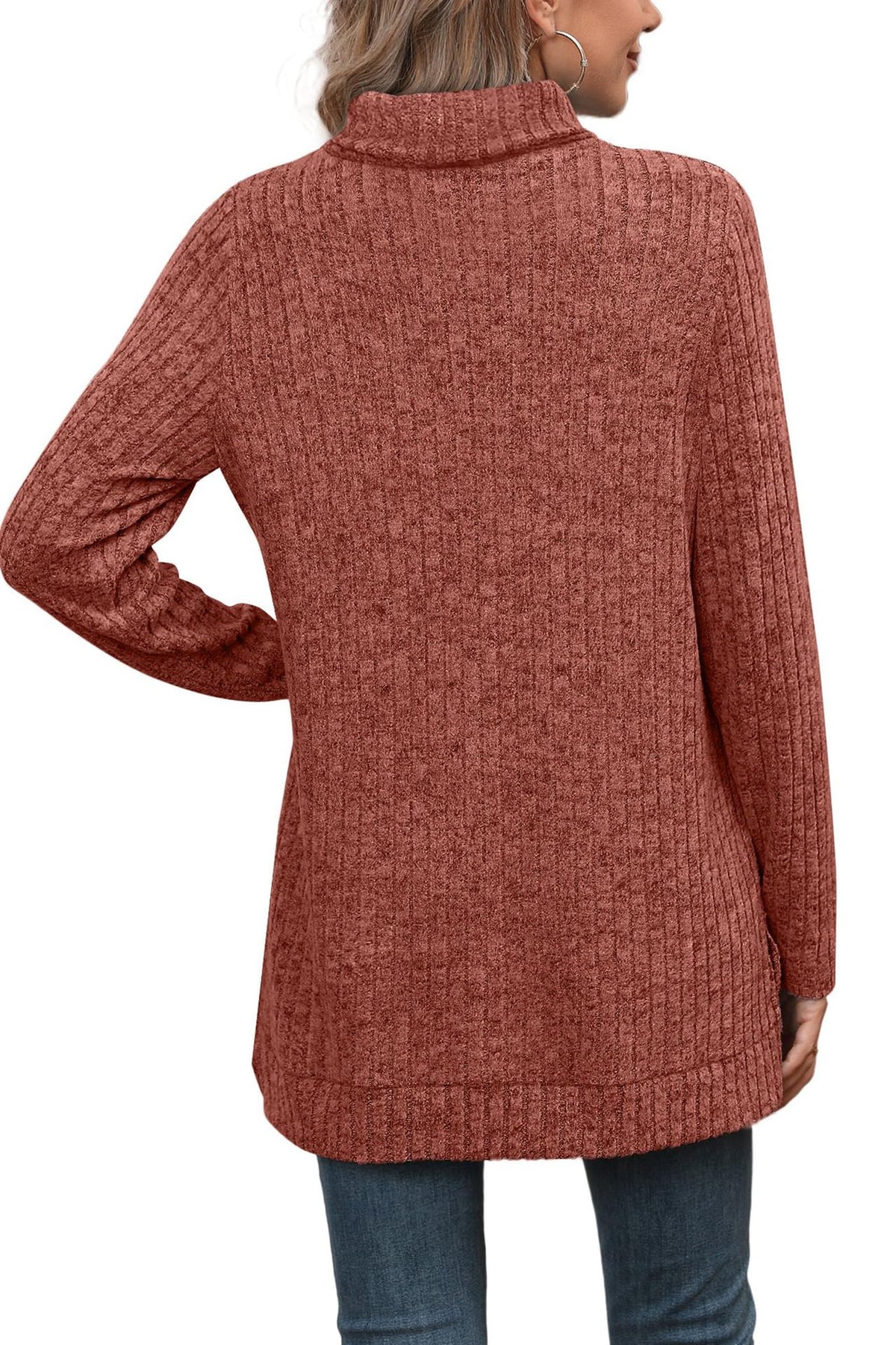 Women's Oversized Cowl Neck Long Sleeve Side Slit Tunic Top
