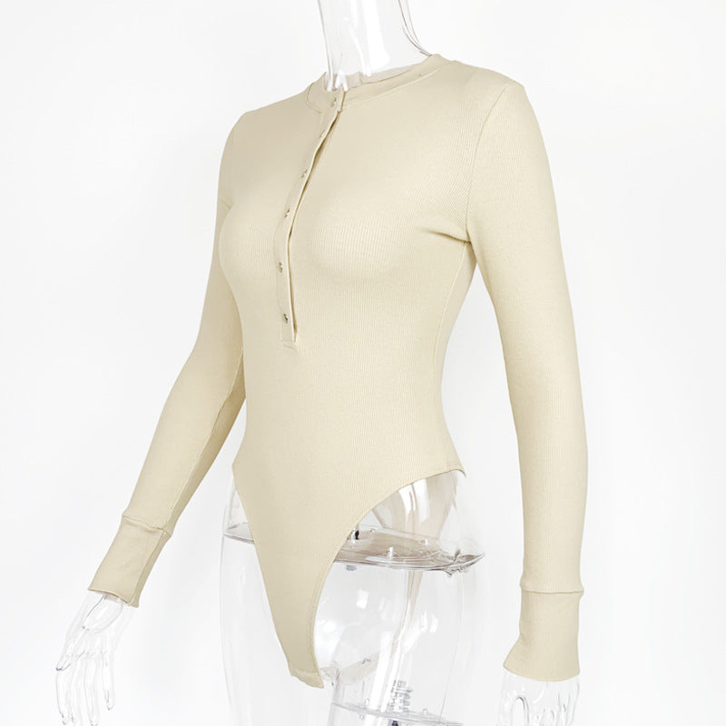 Women's Ribbed Long Sleeve Henley Bodysuit