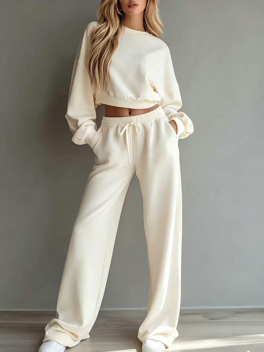 Women's Cropped Sweatshirt Wide Leg Pants Lounge Set