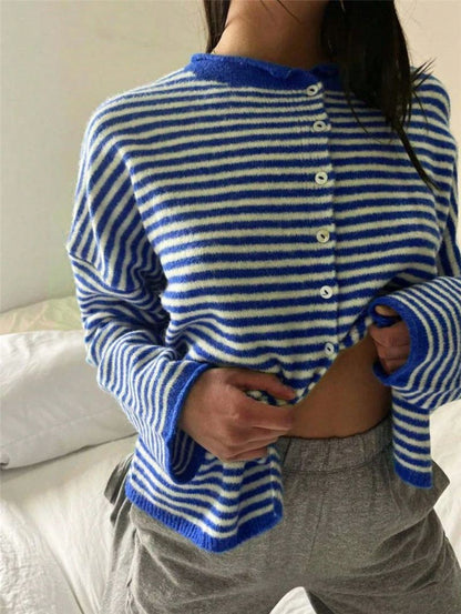 Women's Streetwear Striped Knit Button Cardigan Sweater