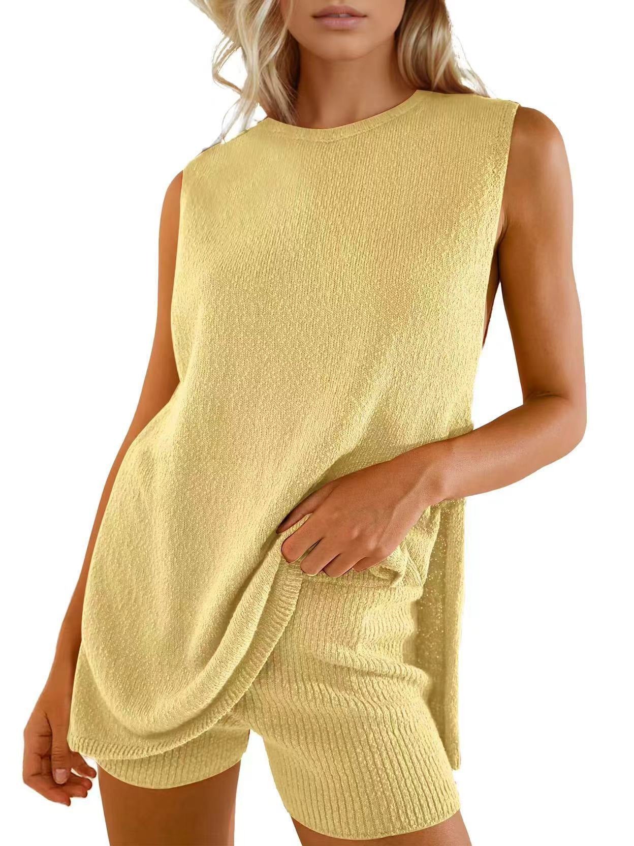 Casual Knit Sleeveless Sweater & Shorts Set