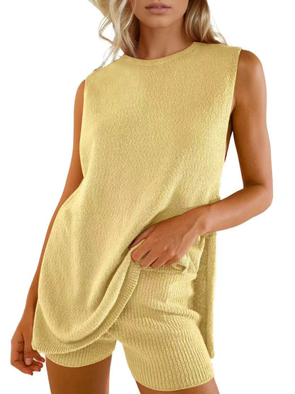 Casual Knit Sleeveless Sweater & Shorts Set