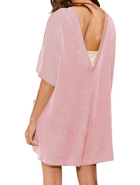 Loose Pocket Back V-Neck Short-Sleeve Jumpsuit