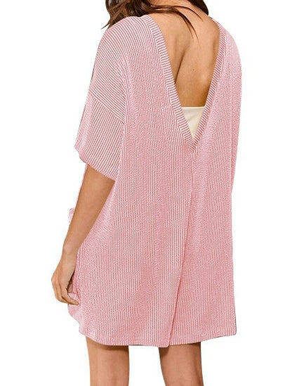 Loose Pocket Back V-Neck Short-Sleeve Jumpsuit