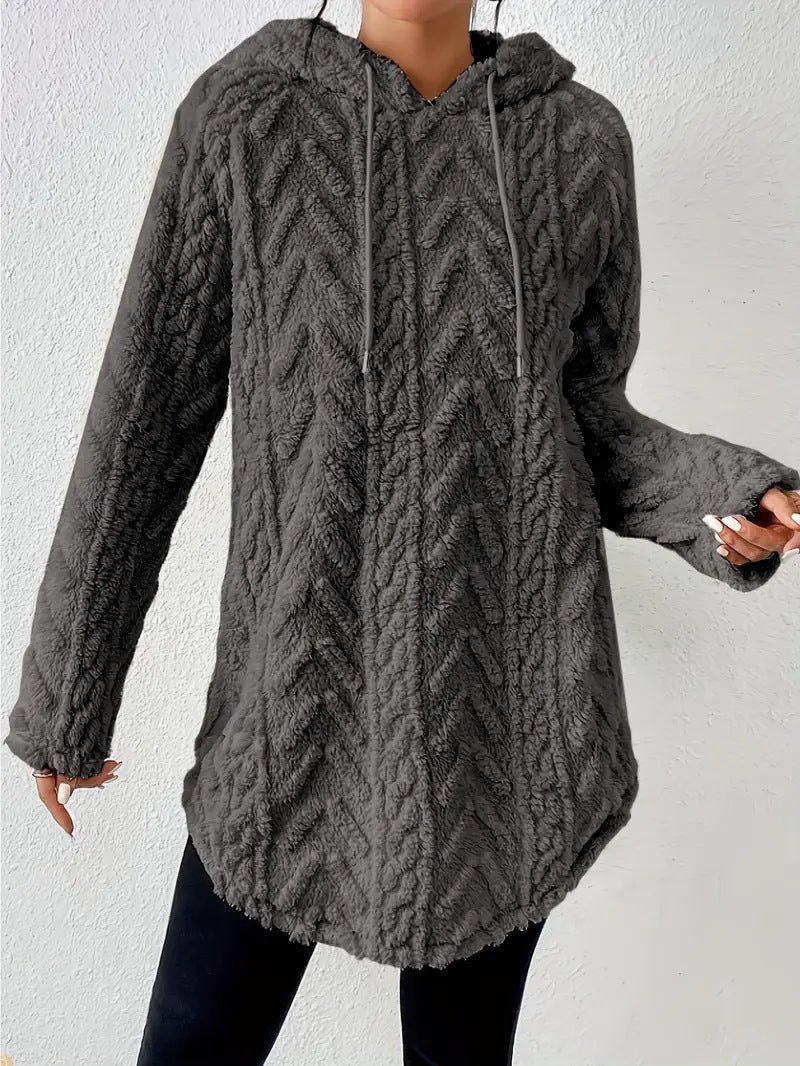 Women's Textured Sherpa Hoodie Drawstring Pullover