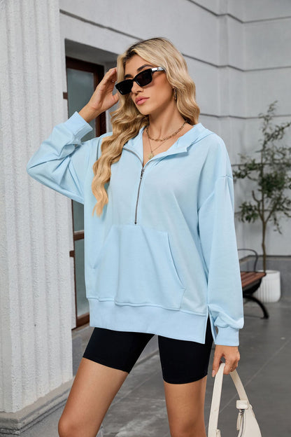 Womens Half Zip Hoodie Oversized Pocket Sweatshirt