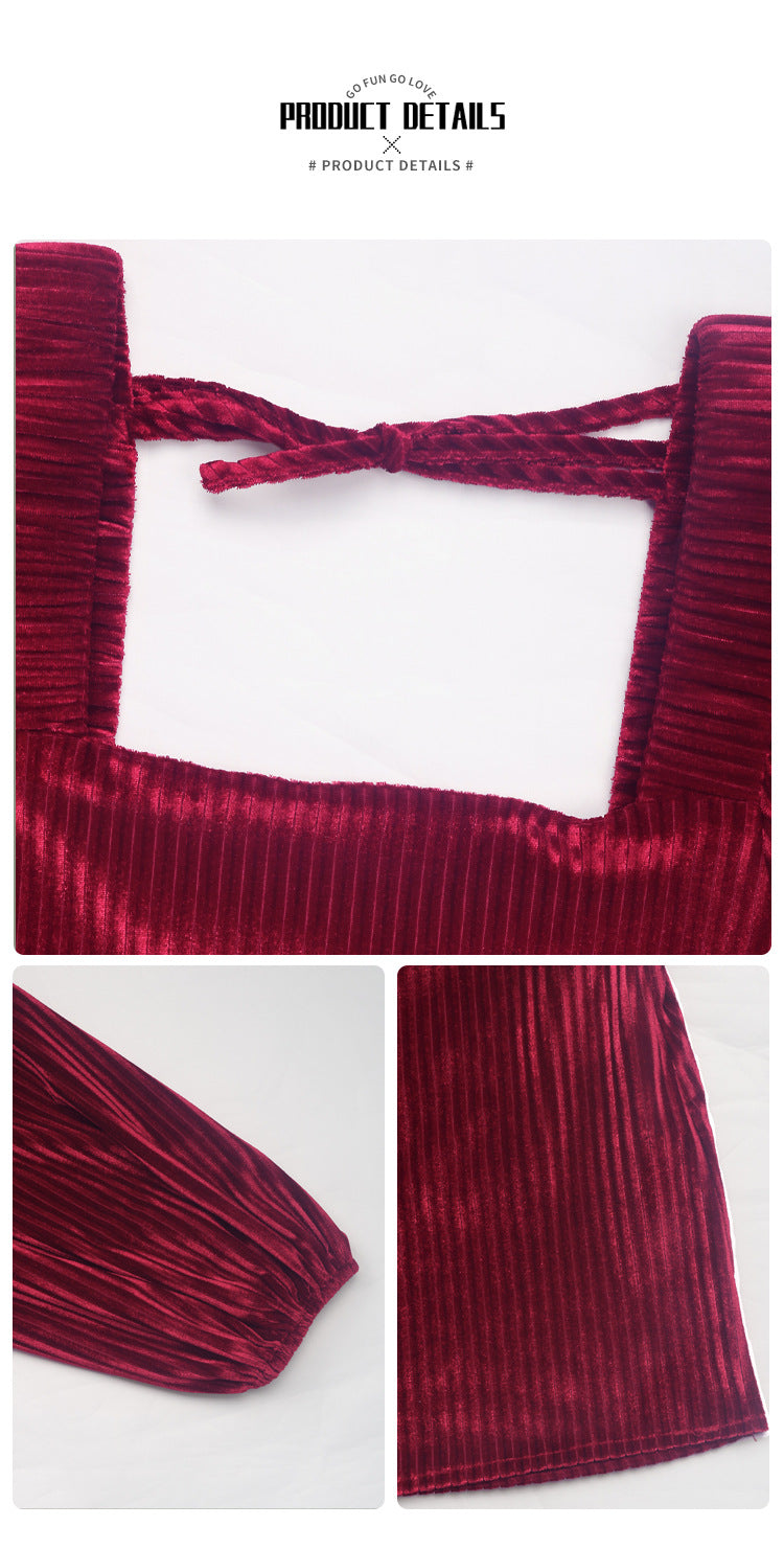 Velvet Babydoll Mini Dress Square Neck Holiday Party Dress