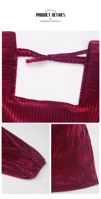 Velvet Babydoll Mini Dress Square Neck Holiday Party Dress