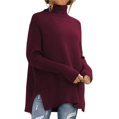 Women's Oversized Ribbed Batwing Sleeve Turtleneck Sweater