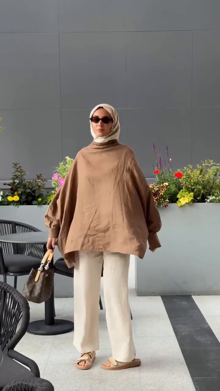 Women's Oversized Linen Blend Long Sleeve Tunic Top