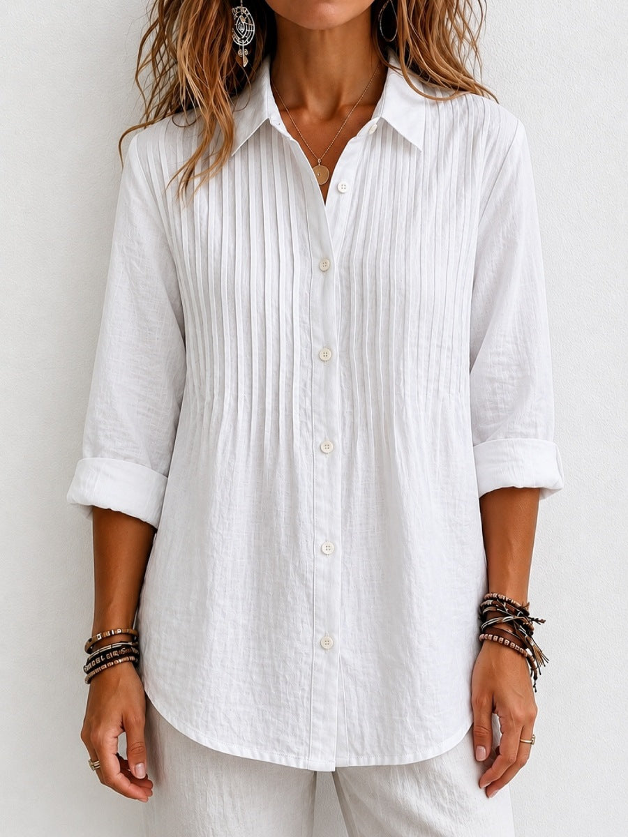 Women's Pintuck Collared Long Sleeve Button Down Shirt