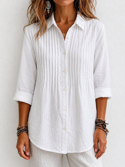 Women's Pintuck Collared Long Sleeve Button Down Shirt