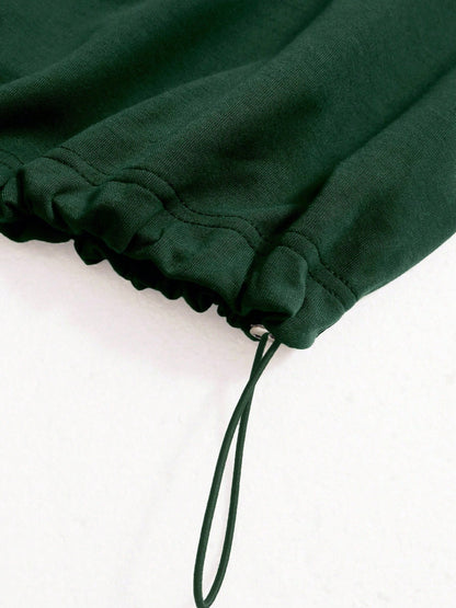 Women's Cropped Quarter Zip Drawstring Waist Sweatshirt