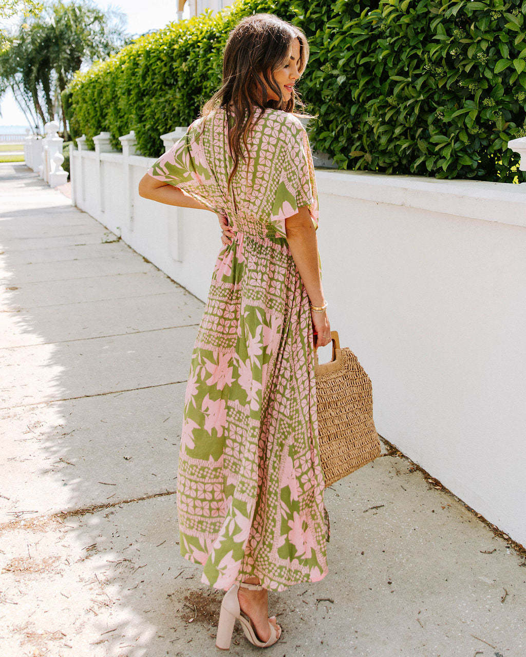 Boho Floral V Neck High Waist Split Maxi Dress