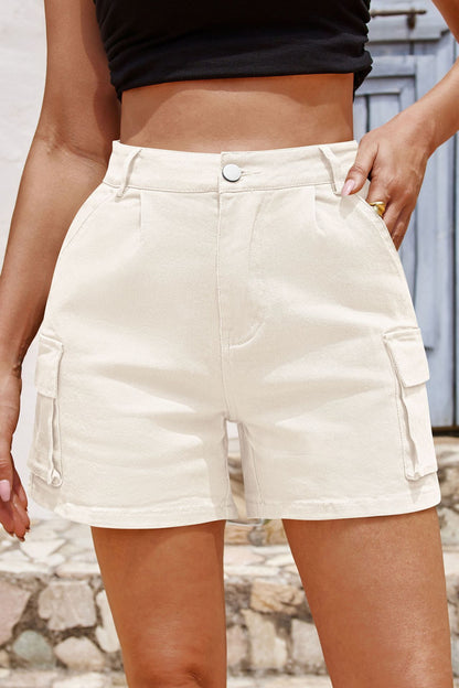 High-Waisted Slim-Fit Cargo Shorts with Pockets for Women
