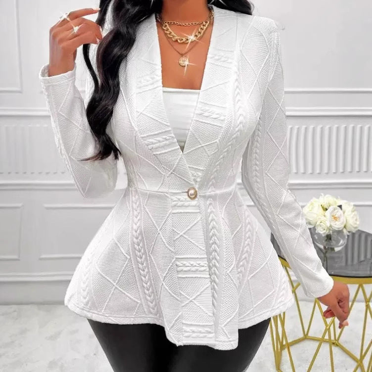 Women's Textured Peplum Blazer Single Button Jacket