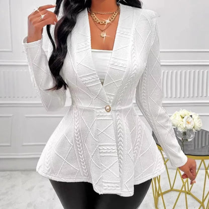 Women's Textured Peplum Blazer Single Button Jacket